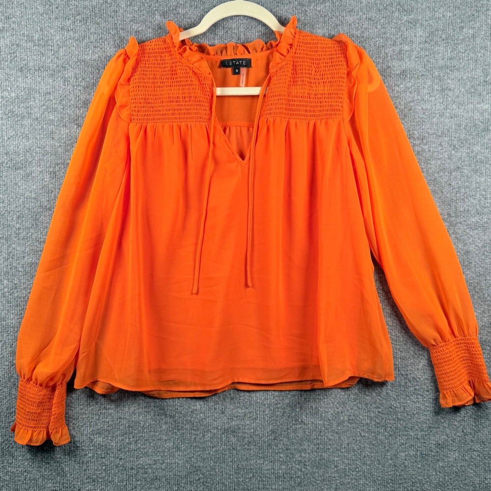 Smocked Peasant S Vibrant Boho Chiffon Blouse Ruffle Feminine LS Flowy 90s‎ NWT